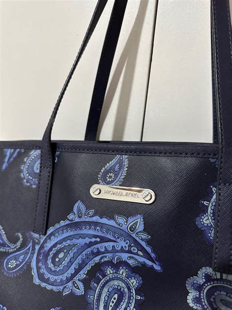 Michael Kors Emry Signature Lined Tote Style Handbag Blue 